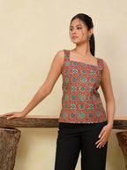 Rust Ajrakh Printed Backless Cotton Top
