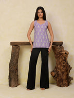 Lavender Printed Sleeveless Short Kurti