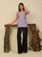 Lavender Printed Sleeveless Short Kurti
