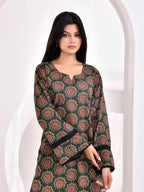 Dark Green Ajrakh Printed Kurta with Farshi Salwar Set