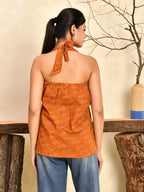 Wine Printed Halter Neck Short Kurti