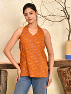 Wine Printed Halter Neck Short Kurti