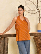 Wine Printed Halter Neck Short Kurti