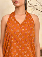 Wine Printed Halter Neck Short Kurti