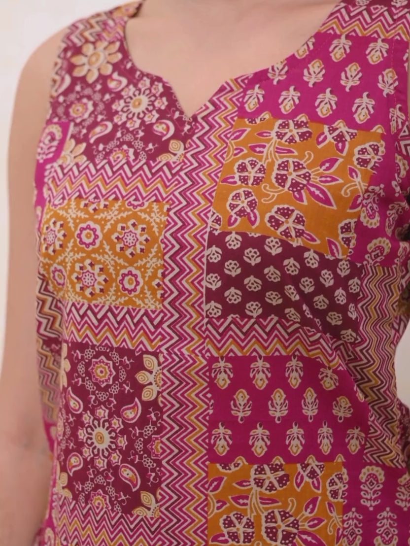Sleeveless Printed Cotton Short Kurti