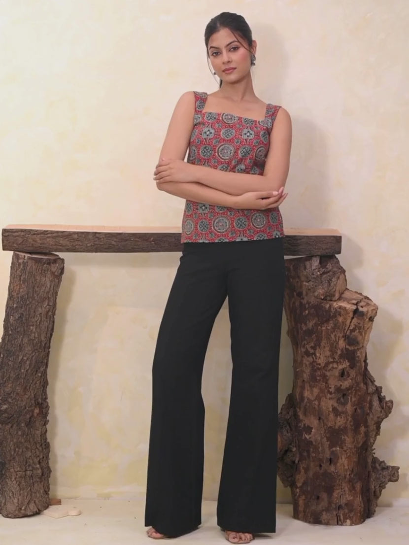 Rust Ajrakh Printed Backless Cotton Top