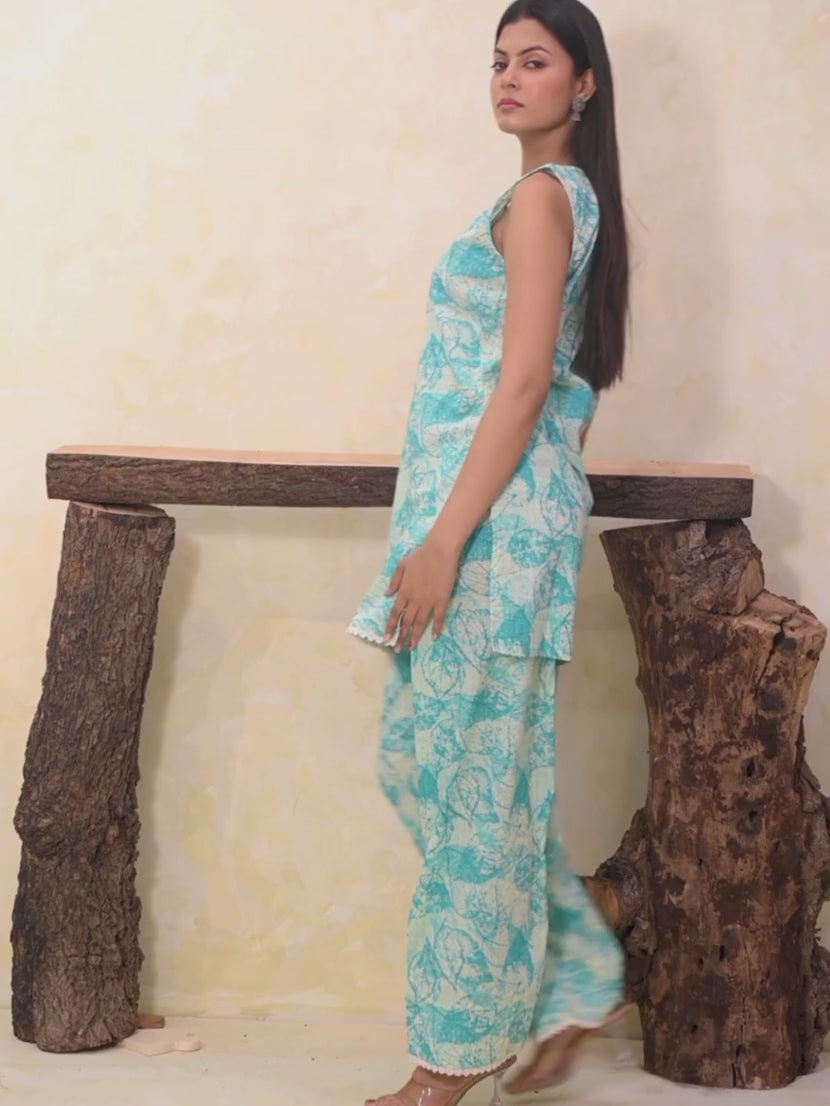 Sky Blue Printed Cotton Farshi Salwar Set
