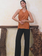 Wine Printed Halter Neck Short Kurti