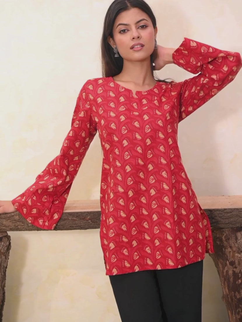 Ruby Red Printed Short Kurti